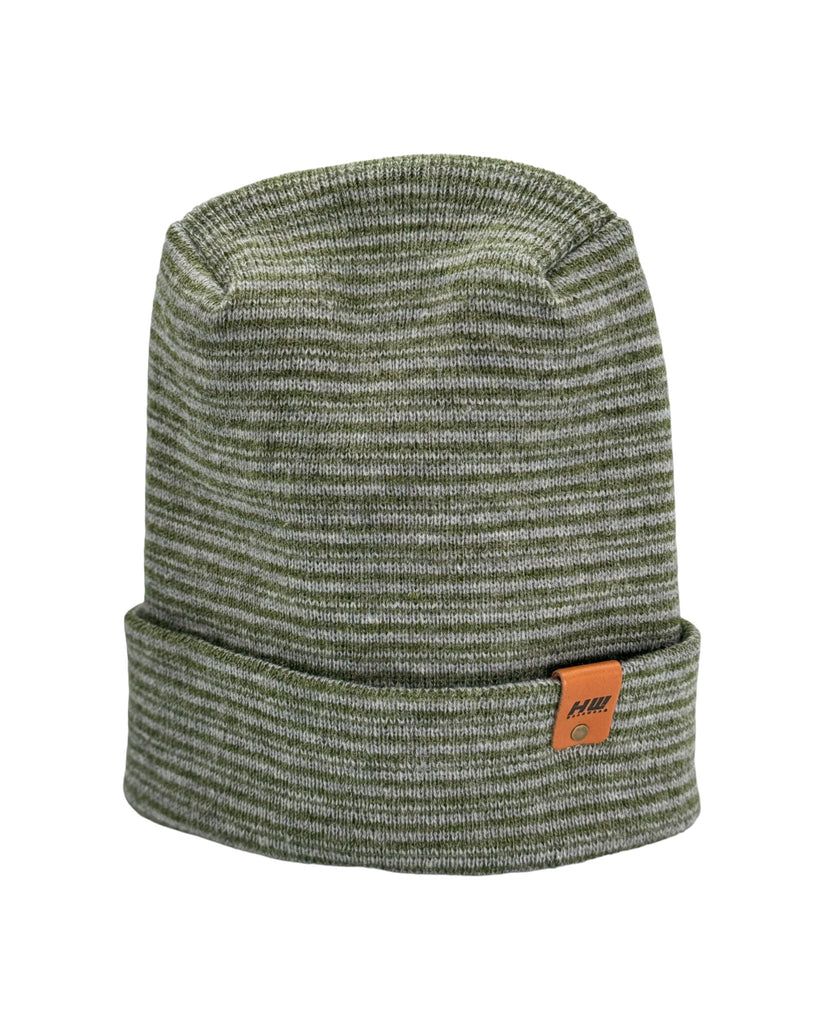 Modern Theta Stitch Contrast Cuffed Beanie (Patent Pending Design)-Gray/Green, Made in USA - Renee Lane Company