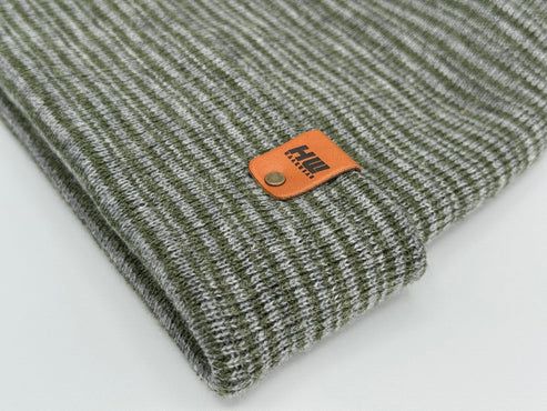 Modern Theta Stitch Contrast Cuffed Beanie (Patent Pending Design)-Gray/Green, Made in USA - Renee Lane Company