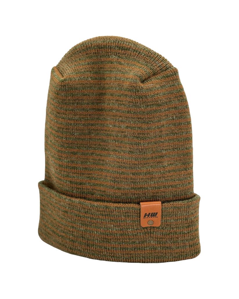 Modern Theta Stitch Contrast Cuffed Beanie (Patent Pending Design)-Green/Brown, Made in USA - Renee Lane Company