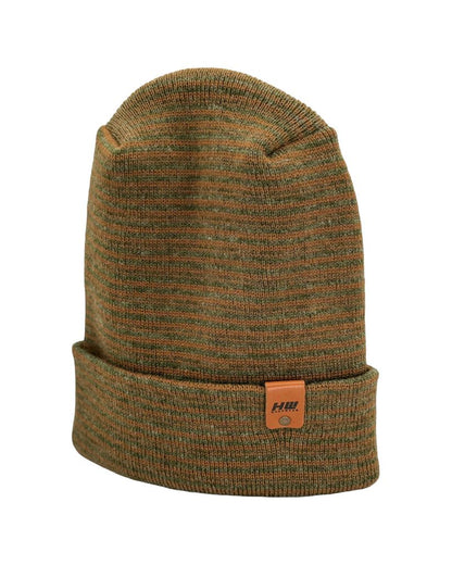 Modern Theta Stitch Contrast Cuffed Beanie (Patent Pending Design)-Green/Brown, Made in USA - Renee Lane Company