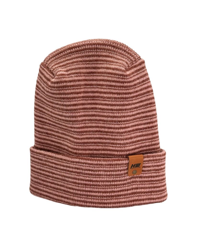 Modern Theta Stitch Contrast Cuffed Beanie (Patent Pending Design)-Pink/Burgundy, Made in USA - Renee Lane Company
