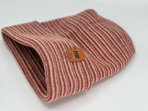 Modern Theta Stitch Contrast Cuffed Beanie (Patent Pending Design)-Pink/Burgundy, Made in USA - Renee Lane Company