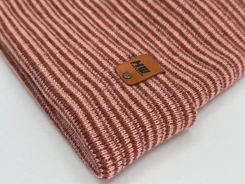 Modern Theta Stitch Contrast Cuffed Beanie (Patent Pending Design)-Pink/Burgundy, Made in USA - Renee Lane Company