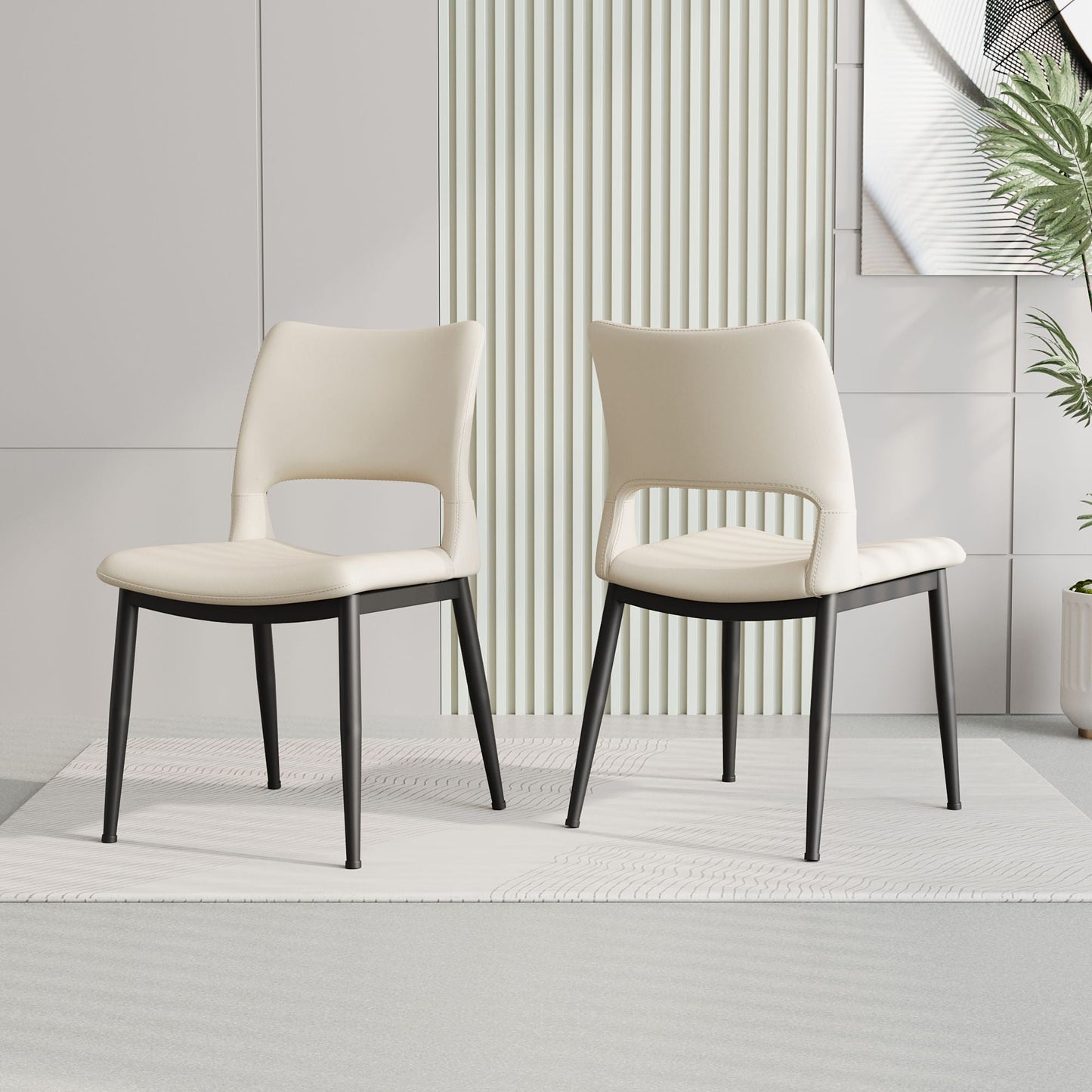 Modern minimalist black PU leather Dining Chairs Set of 2, comfortable backrest design, metal leg support, suitable for restaurants, kitchens, and offices. - Renee Lane Company