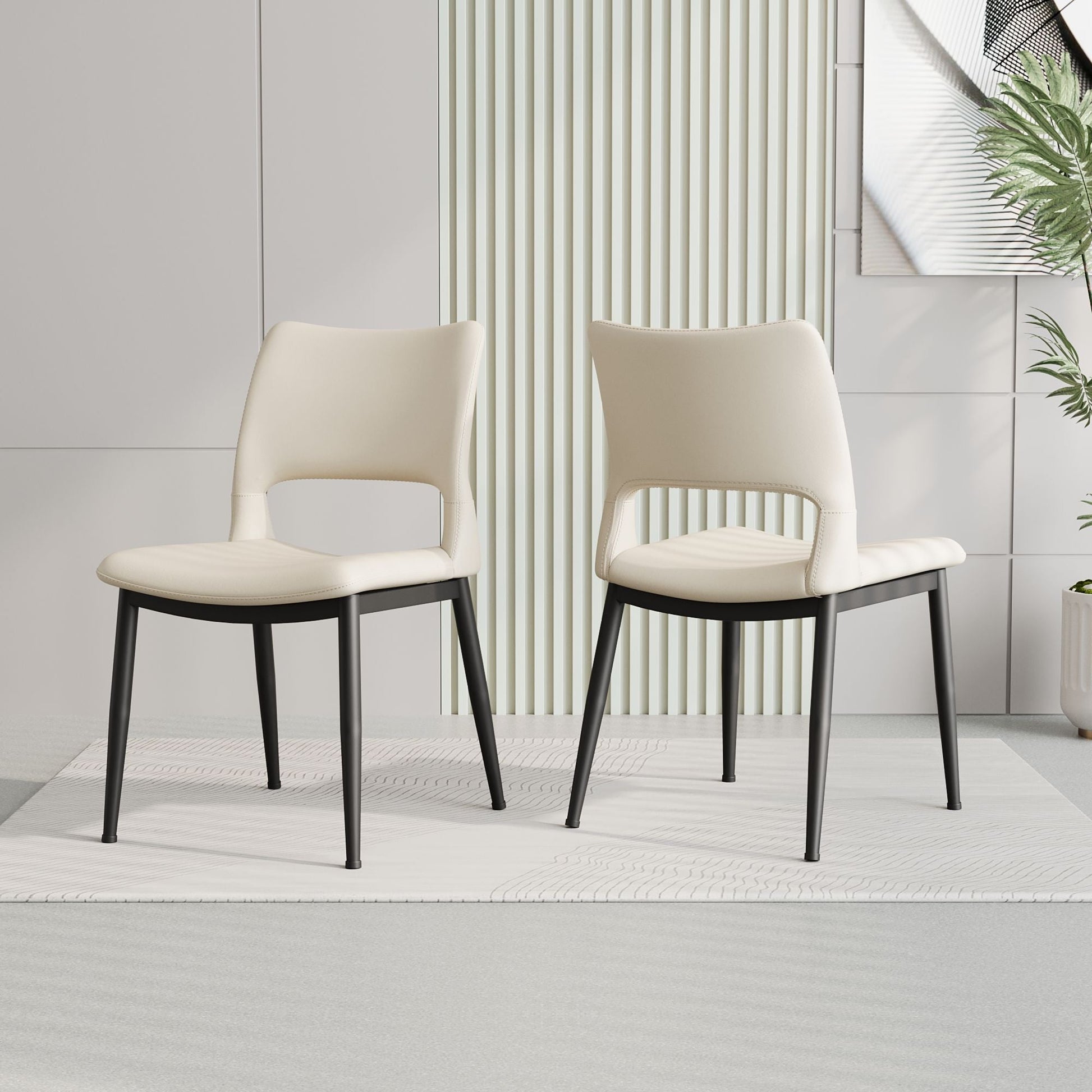 Modern minimalist black PU leather Dining Chairs Set of 2, comfortable backrest design, metal leg support, suitable for restaurants, kitchens, and offices. - Renee Lane Company