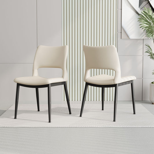 Modern minimalist black PU leather Dining Chairs Set of 2, comfortable backrest design, metal leg support, suitable for restaurants, kitchens, and offices. - Renee Lane Company