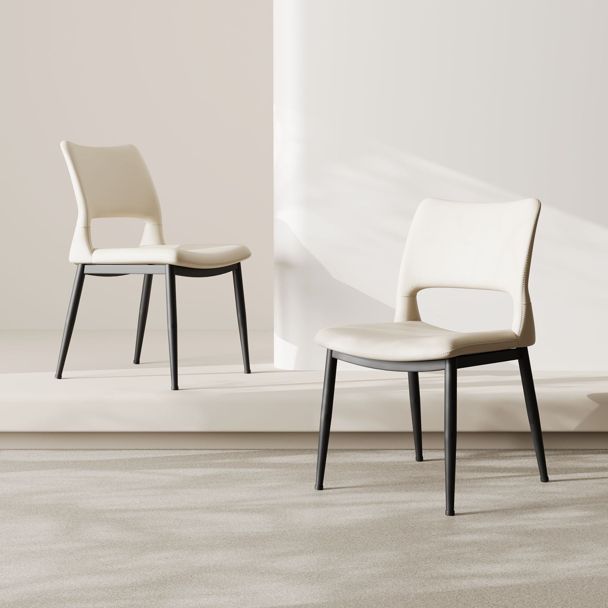 Modern minimalist black PU leather Dining Chairs Set of 2, comfortable backrest design, metal leg support, suitable for restaurants, kitchens, and offices. - Renee Lane Company