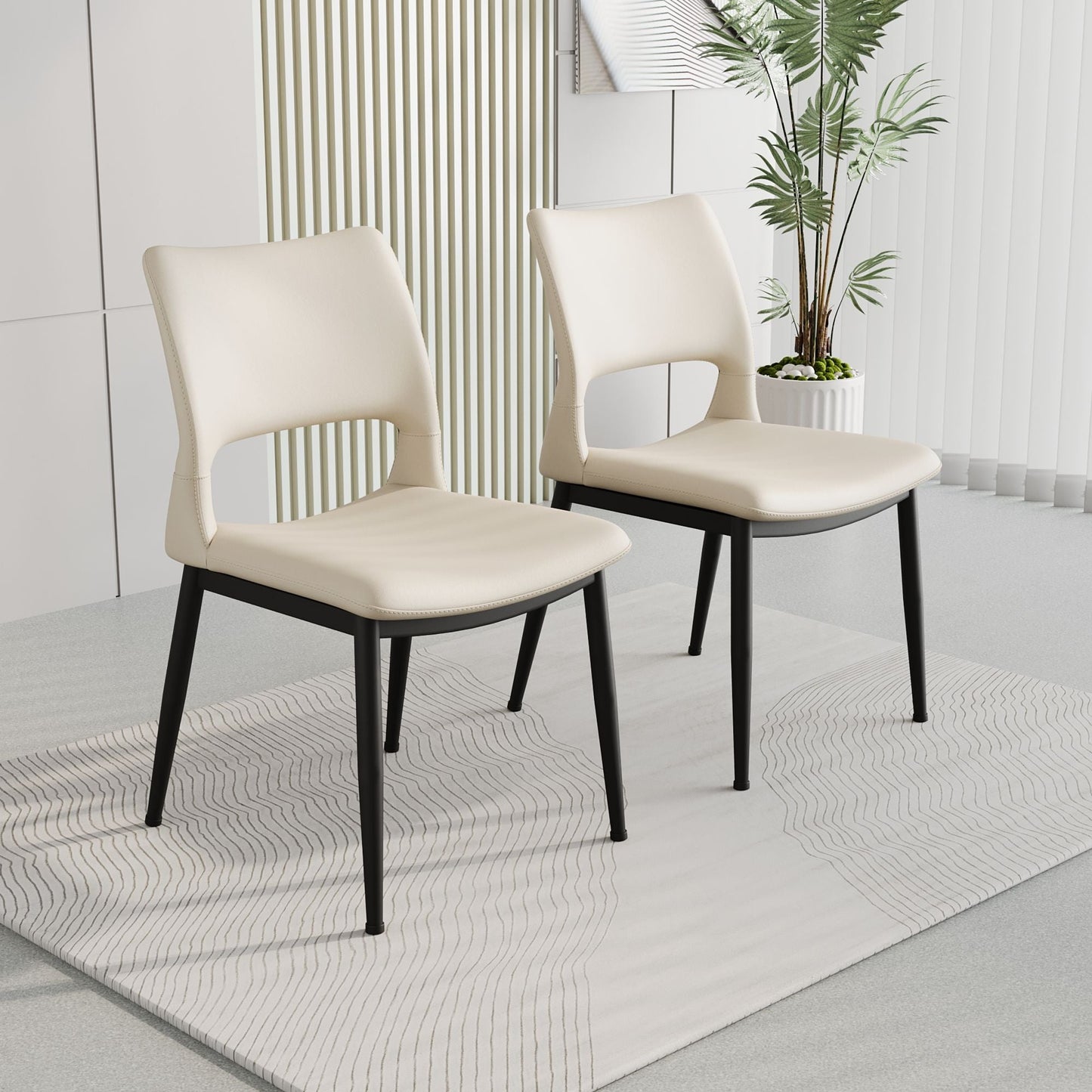 Modern minimalist black PU leather Dining Chairs Set of 2, comfortable backrest design, metal leg support, suitable for restaurants, kitchens, and offices. - Renee Lane Company