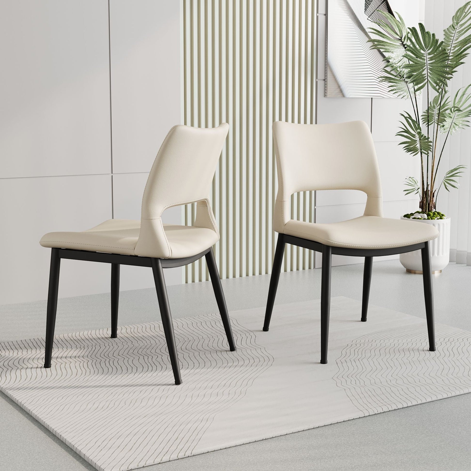 Modern minimalist black PU leather Dining Chairs Set of 2, comfortable backrest design, metal leg support, suitable for restaurants, kitchens, and offices. - Renee Lane Company