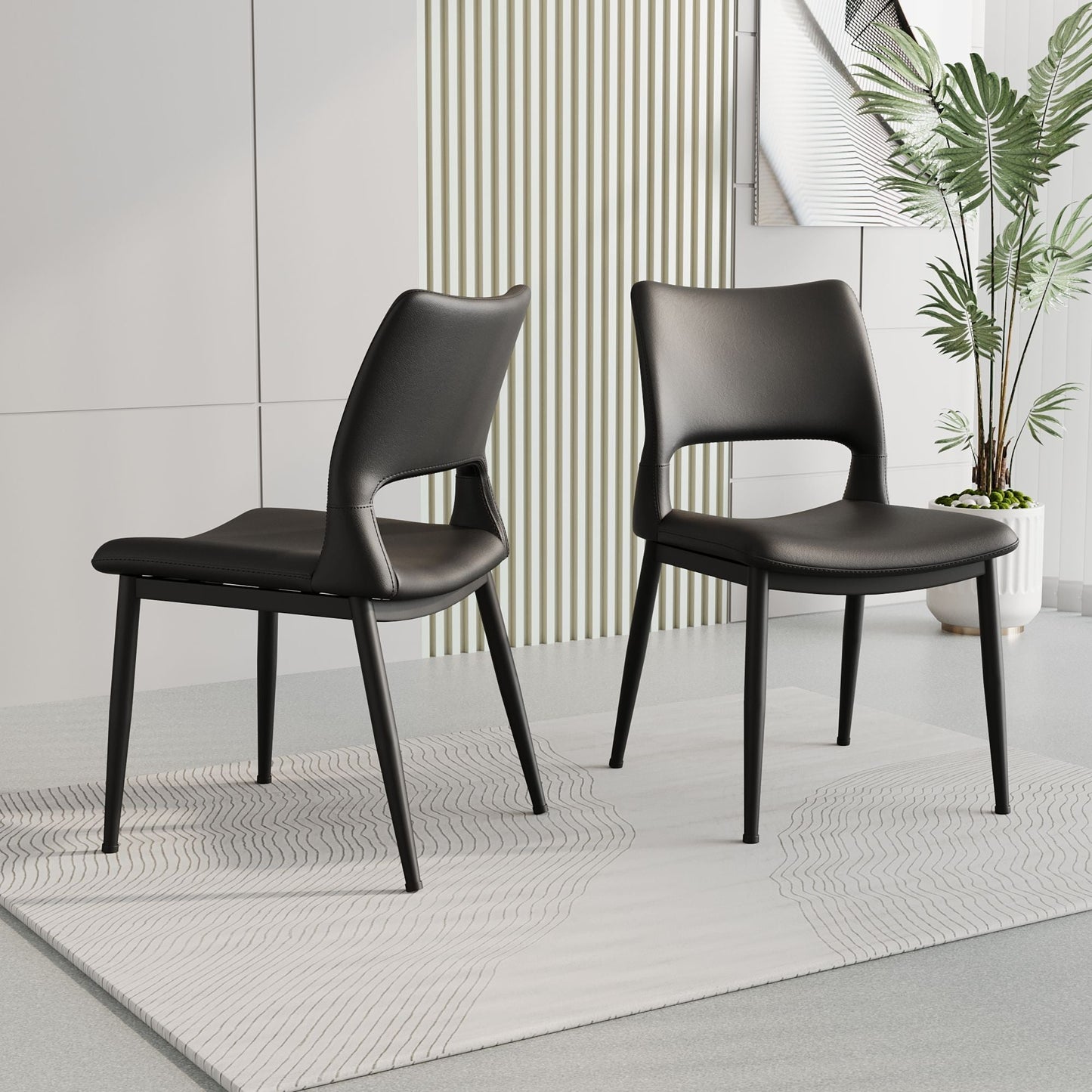 Modern minimalist black PU leather Dining Chairs Set of 2, comfortable backrest design, metal leg support, suitable for restaurants, kitchens, and offices. - Renee Lane Company