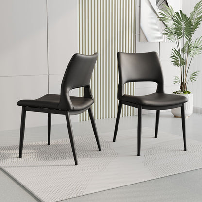 Modern minimalist black PU leather Dining Chairs Set of 2, comfortable backrest design, metal leg support, suitable for restaurants, kitchens, and offices. - Renee Lane Company
