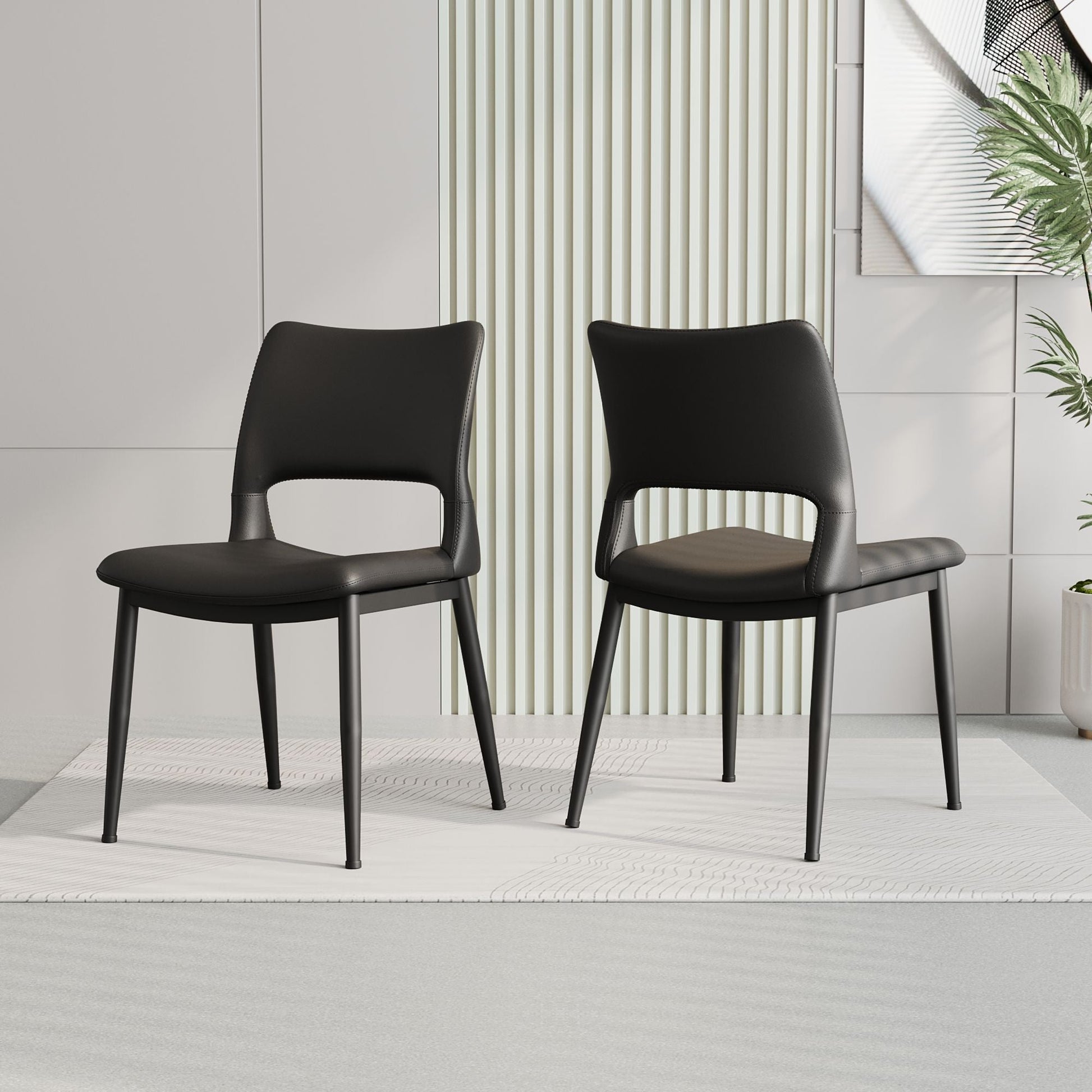 Modern minimalist black PU leather Dining Chairs Set of 2, comfortable backrest design, metal leg support, suitable for restaurants, kitchens, and offices. - Renee Lane Company