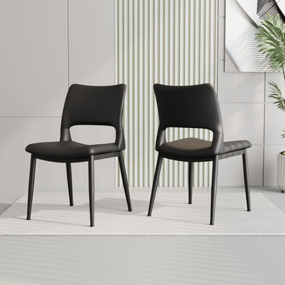 Modern minimalist black PU leather Dining Chairs Set of 2, comfortable backrest design, metal leg support, suitable for restaurants, kitchens, and offices. - Renee Lane Company