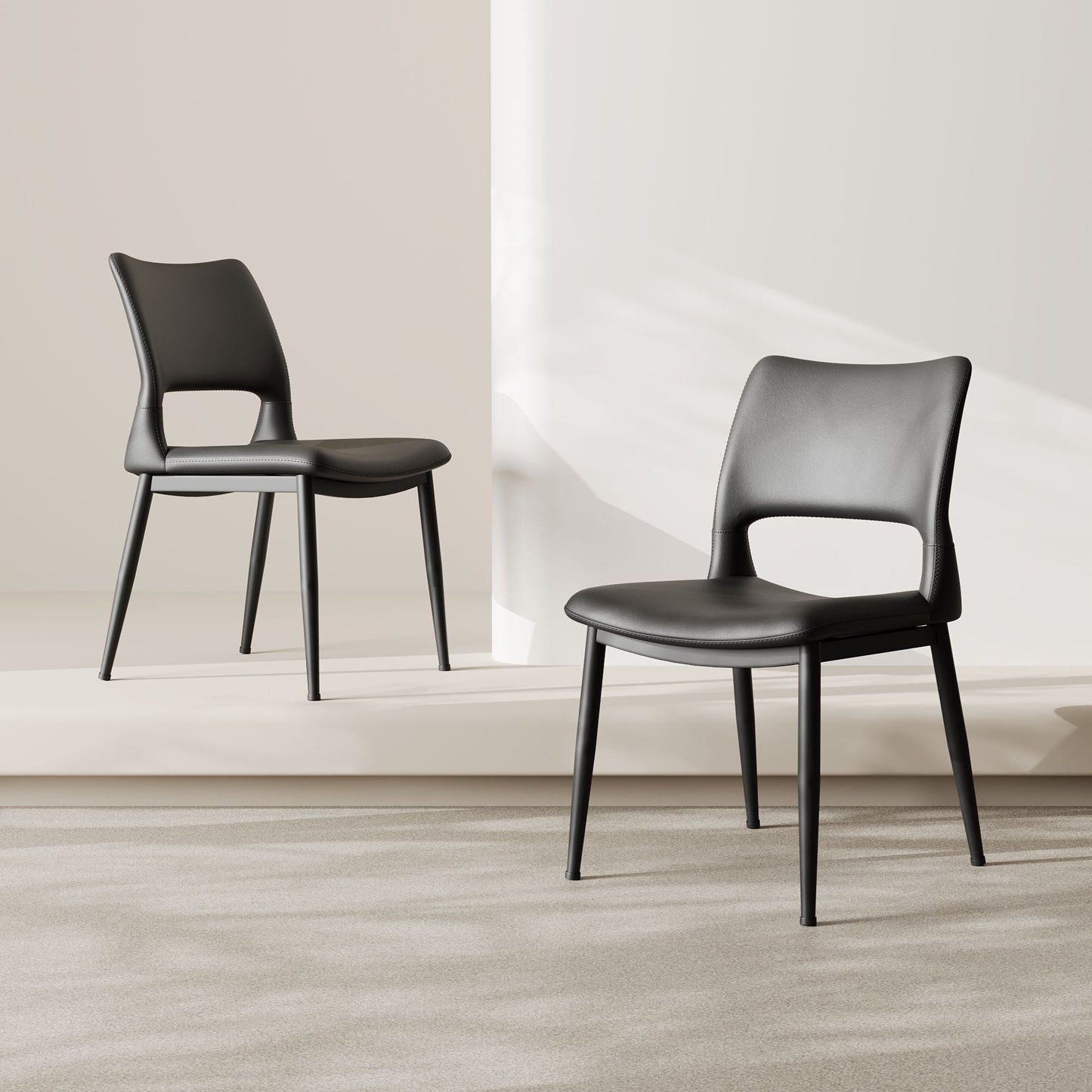Modern minimalist black PU leather Dining Chairs Set of 2, comfortable backrest design, metal leg support, suitable for restaurants, kitchens, and offices. - Renee Lane Company