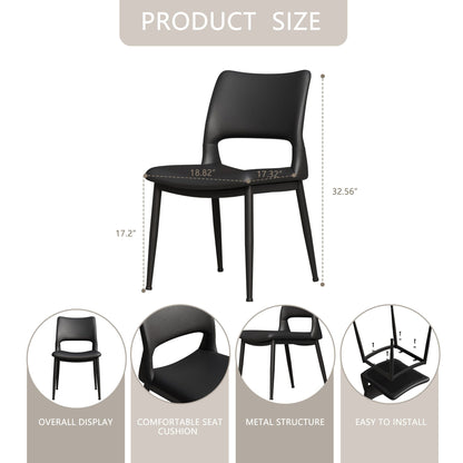 Modern minimalist black PU leather Dining Chairs Set of 2, comfortable backrest design, metal leg support, suitable for restaurants, kitchens, and offices. - Renee Lane Company