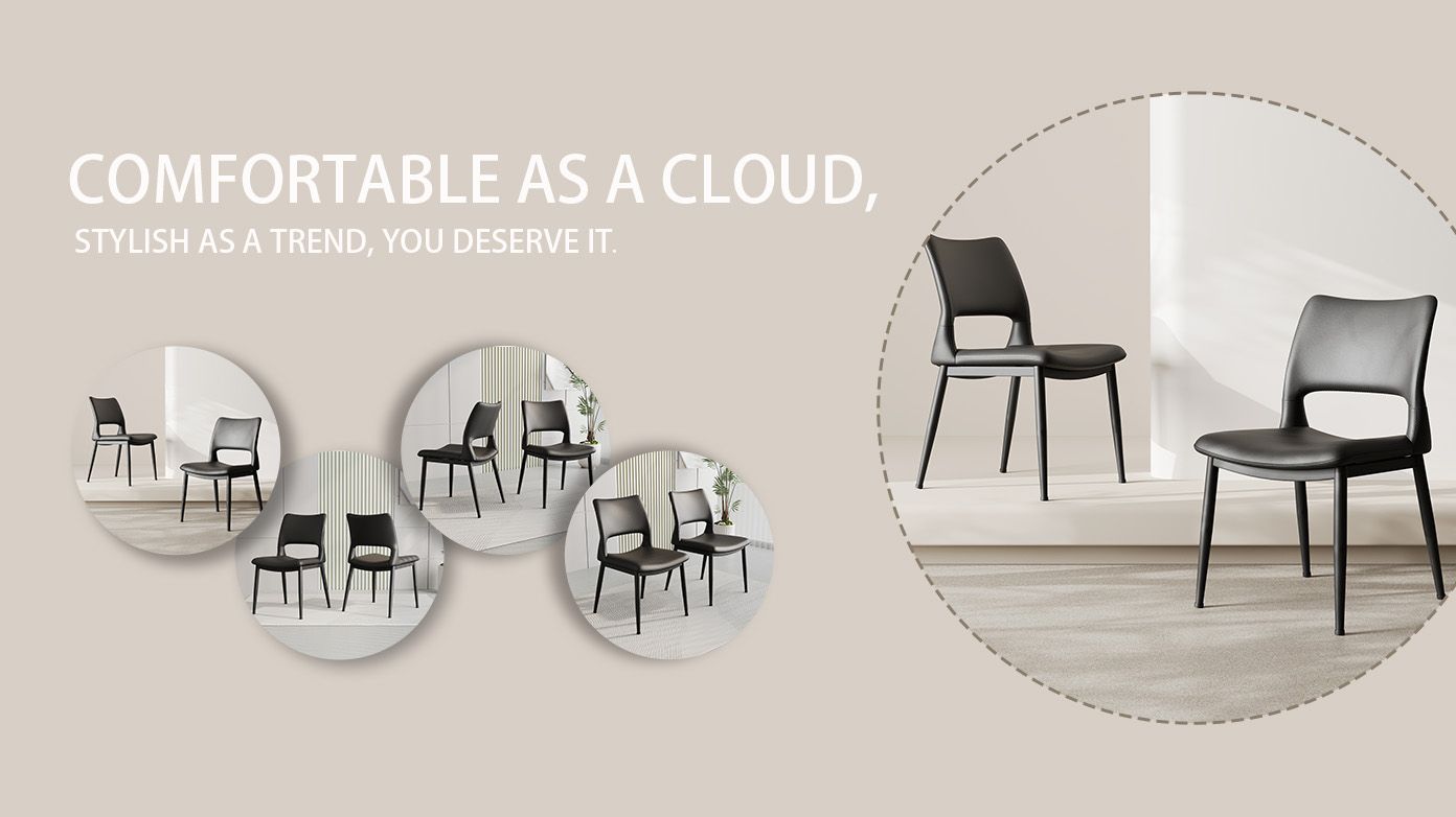 Modern minimalist black PU leather Dining Chairs Set of 2, comfortable backrest design, metal leg support, suitable for restaurants, kitchens, and offices. - Renee Lane Company
