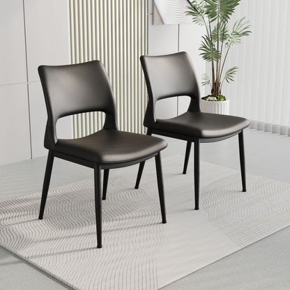Modern minimalist black PU leather Dining Chairs Set of 2, comfortable backrest design, metal leg support, suitable for restaurants, kitchens, and offices. - Renee Lane Company