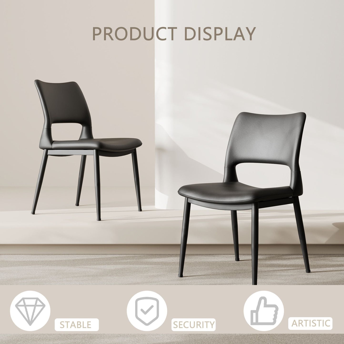 Modern minimalist black PU leather Dining Chairs Set of 2, comfortable backrest design, metal leg support, suitable for restaurants, kitchens, and offices. - Renee Lane Company