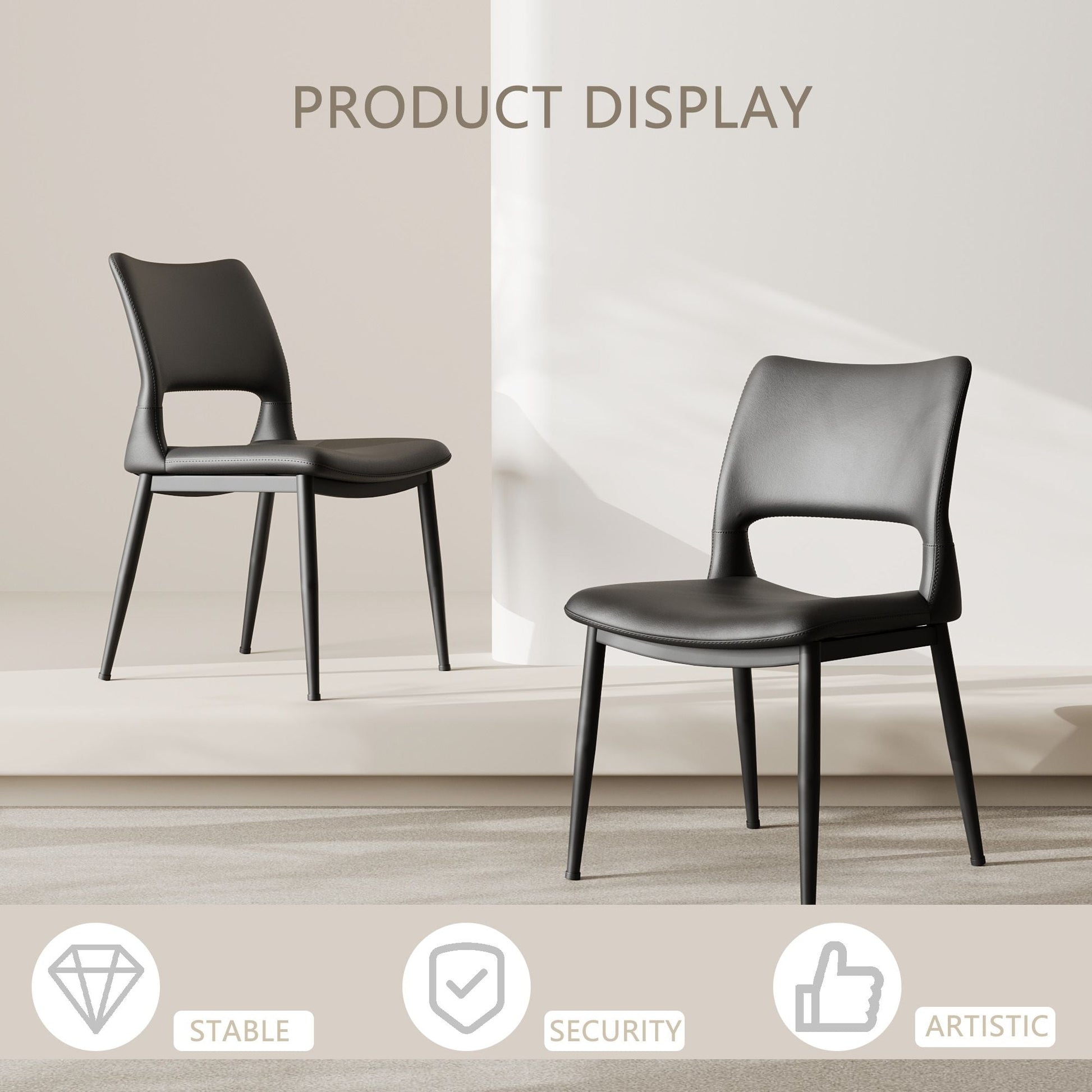 Modern minimalist black PU leather Dining Chairs Set of 2, comfortable backrest design, metal leg support, suitable for restaurants, kitchens, and offices. - Renee Lane Company