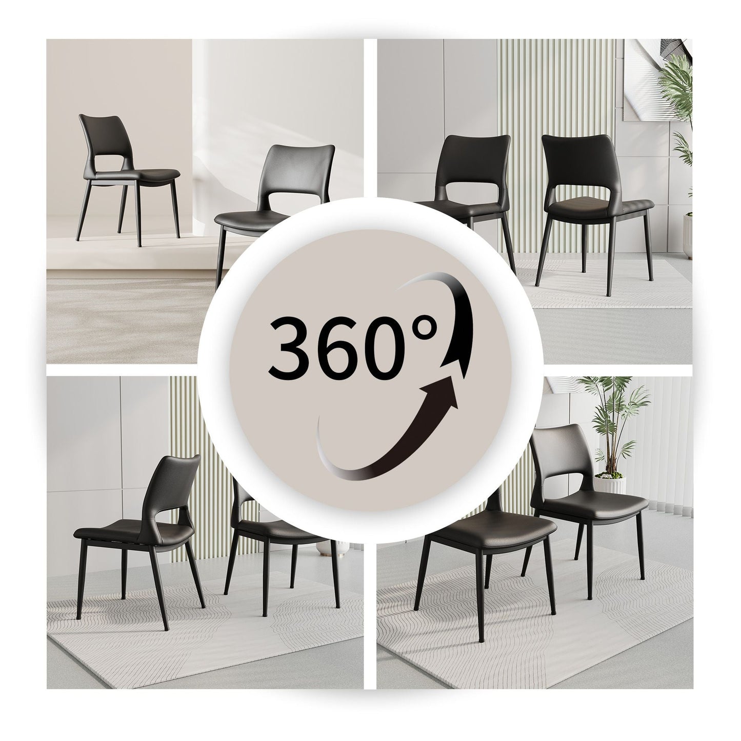 Modern minimalist black PU leather Dining Chairs Set of 2, comfortable backrest design, metal leg support, suitable for restaurants, kitchens, and offices. - Renee Lane Company