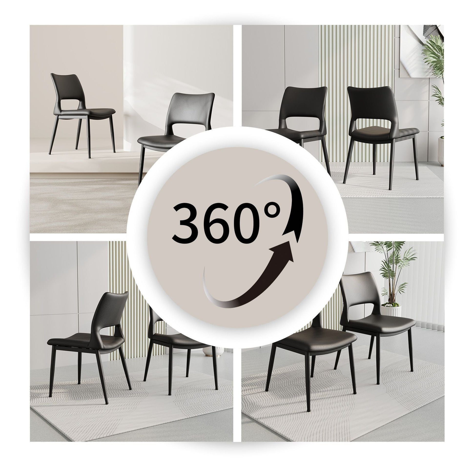 Modern minimalist black PU leather Dining Chairs Set of 2, comfortable backrest design, metal leg support, suitable for restaurants, kitchens, and offices. - Renee Lane Company