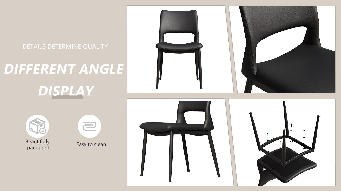 Modern minimalist black PU leather Dining Chairs Set of 2, comfortable backrest design, metal leg support, suitable for restaurants, kitchens, and offices. - Renee Lane Company