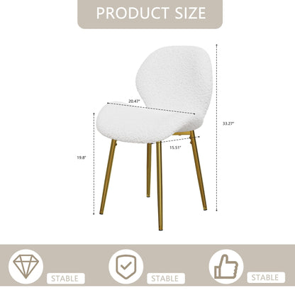 Modern minimalist white teddy velvet Dining Chairs Set of 2 with sturdy gold metal legs and comfortable backrest design, suitable for restaurants, kitchens, and offices. - Renee Lane Company