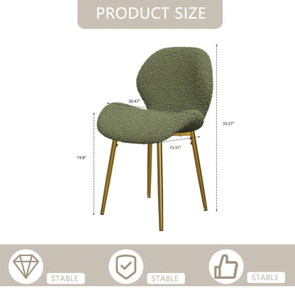 Modern minimalist white teddy velvet Dining Chairs Set of 2 with sturdy gold metal legs and comfortable backrest design, suitable for restaurants, kitchens, and offices. - Renee Lane Company