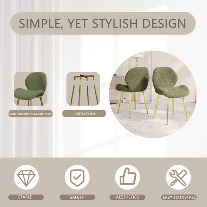 Modern minimalist white teddy velvet Dining Chairs Set of 2 with sturdy gold metal legs and comfortable backrest design, suitable for restaurants, kitchens, and offices. - Renee Lane Company