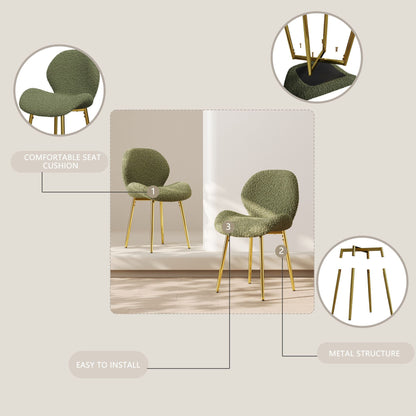 Modern minimalist white teddy velvet Dining Chairs Set of 2 with sturdy gold metal legs and comfortable backrest design, suitable for restaurants, kitchens, and offices. - Renee Lane Company
