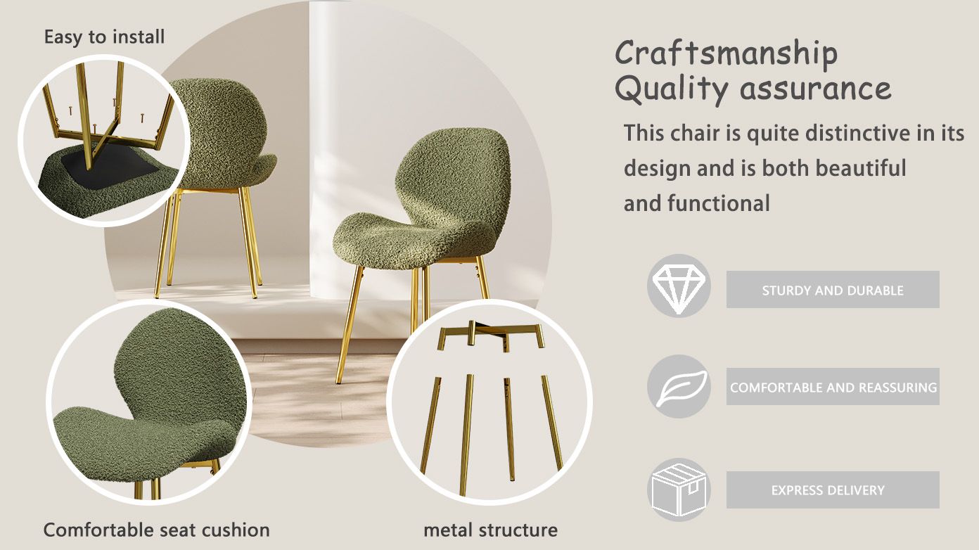 Modern minimalist white teddy velvet Dining Chairs Set of 2 with sturdy gold metal legs and comfortable backrest design, suitable for restaurants, kitchens, and offices. - Renee Lane Company