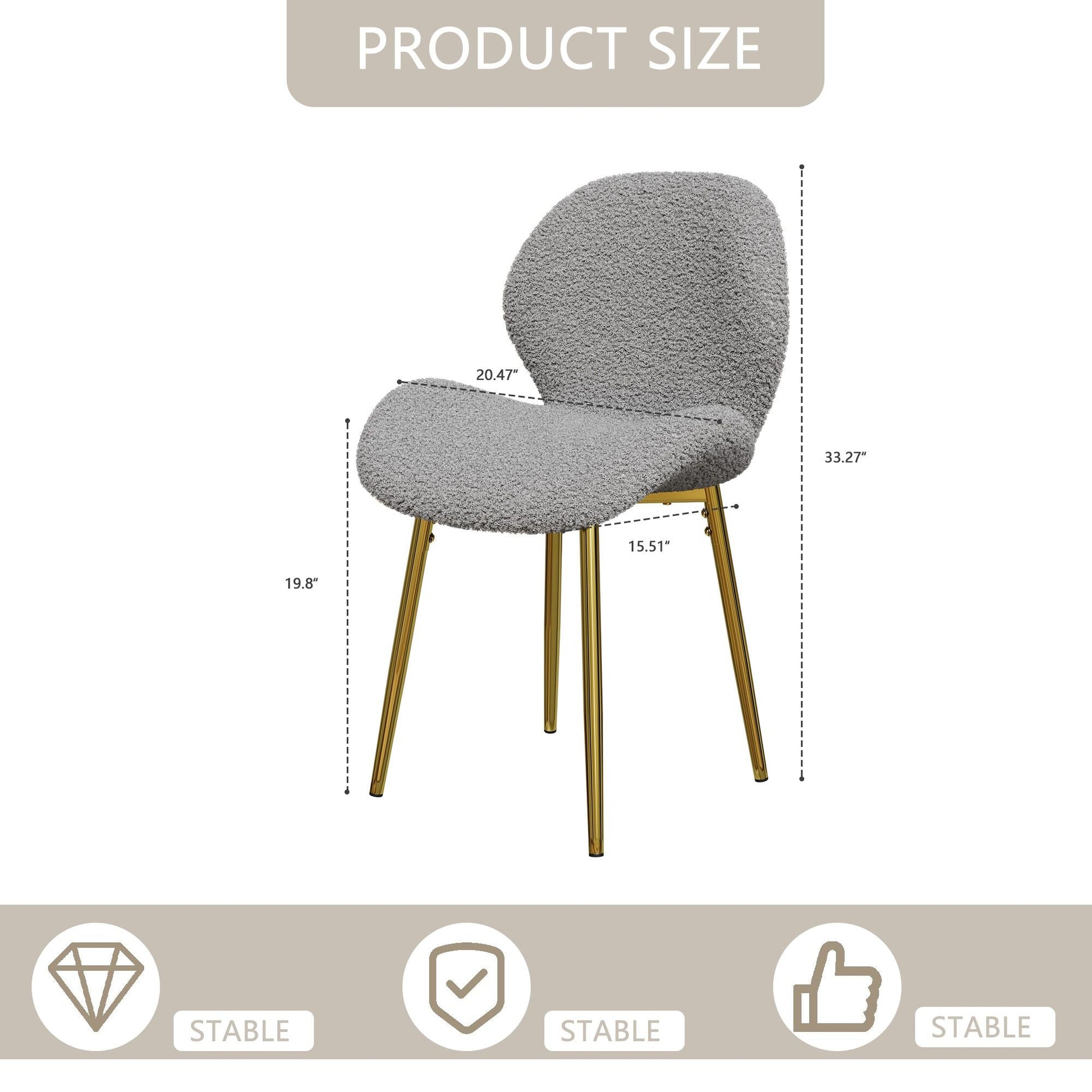 Modern minimalist white teddy velvet Dining Chairs Set of 2 with sturdy gold metal legs and comfortable backrest design, suitable for restaurants, kitchens, and offices. - Renee Lane Company