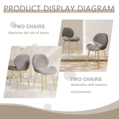 Modern minimalist white teddy velvet Dining Chairs Set of 2 with sturdy gold metal legs and comfortable backrest design, suitable for restaurants, kitchens, and offices. - Renee Lane Company
