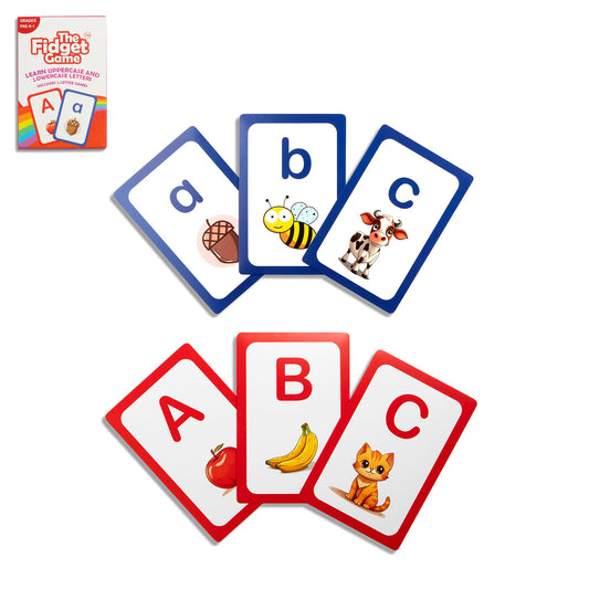 Alphabet learning card set with uppercase and lowercase letter cards featuring animals