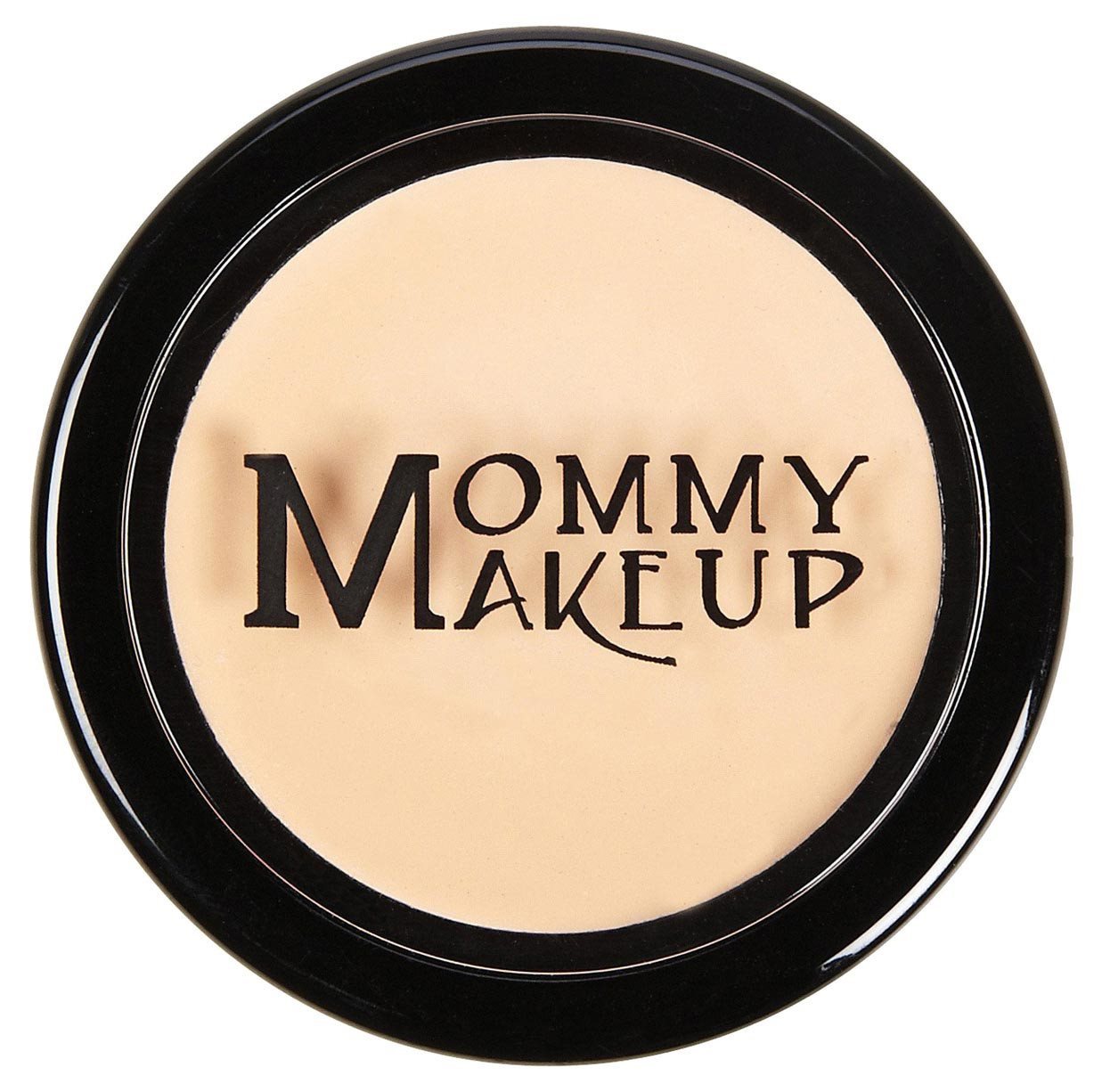 Concealer compact with light beige cream in a round black case