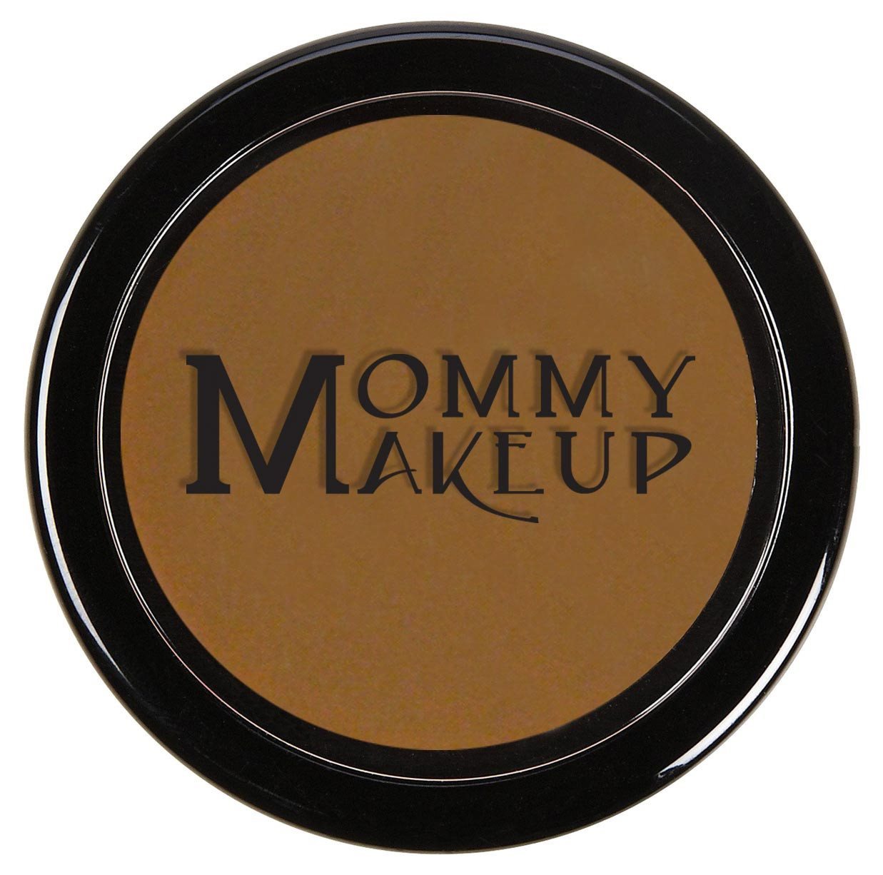 Concealer compact with black lid and dark brown inner pan