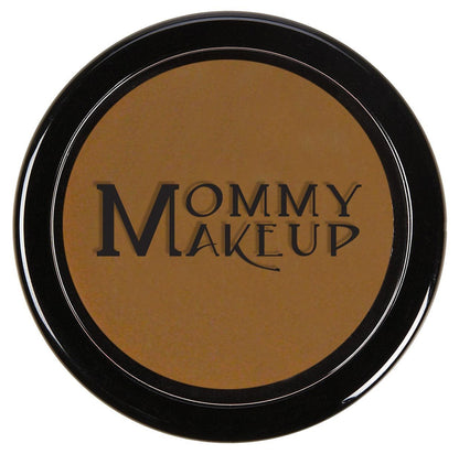 Concealer compact with black lid and dark brown inner pan