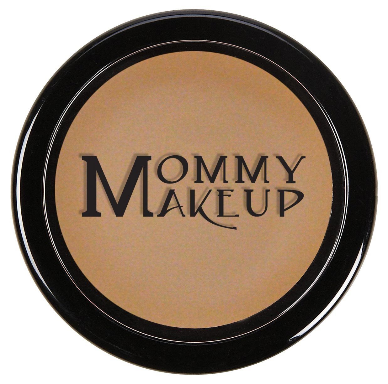 Concealer compact, round black lid with tan medium-dark cream center