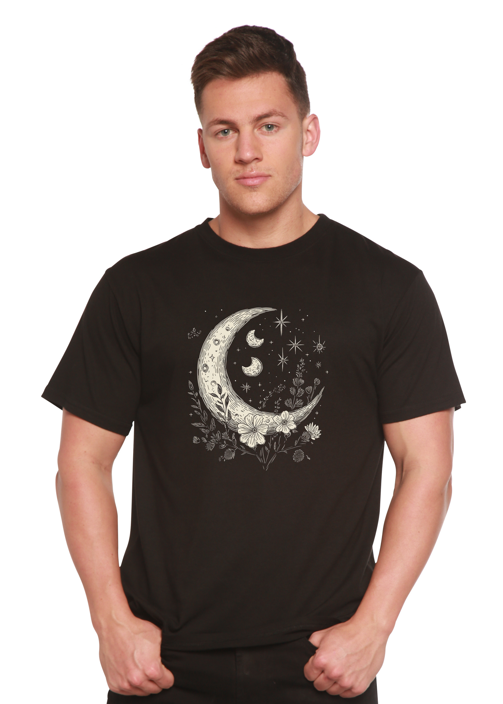 Moons and Stars Boho Flowers Vintage Unisex Bamboo/Cotton Graphic T-Shirt - Renee Lane Company