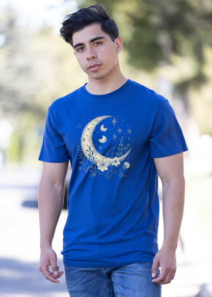 Moons and Stars Boho Flowers Vintage Unisex Bamboo/Cotton Graphic T-Shirt - Renee Lane Company