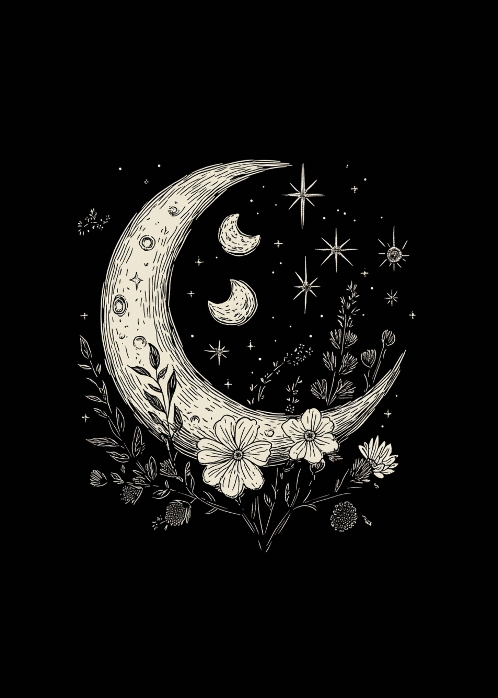 Moons and Stars Boho Flowers Vintage Unisex Bamboo/Cotton Graphic T-Shirt - Renee Lane Company