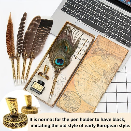 Mother's Day Gift Feather Pen Gift Box Set Dipped In Water Sign Pen European Style Retro Creative Exquisite Gift Box Best Gift For Mom Birthday Gift - Renee Lane Company