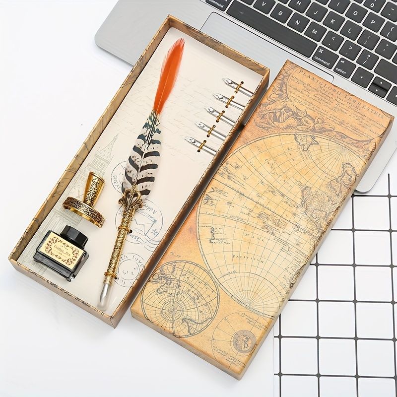 Mother's Day Gift Feather Pen Gift Box Set Dipped In Water Sign Pen European Style Retro Creative Exquisite Gift Box Best Gift For Mom Birthday Gift - Renee Lane Company