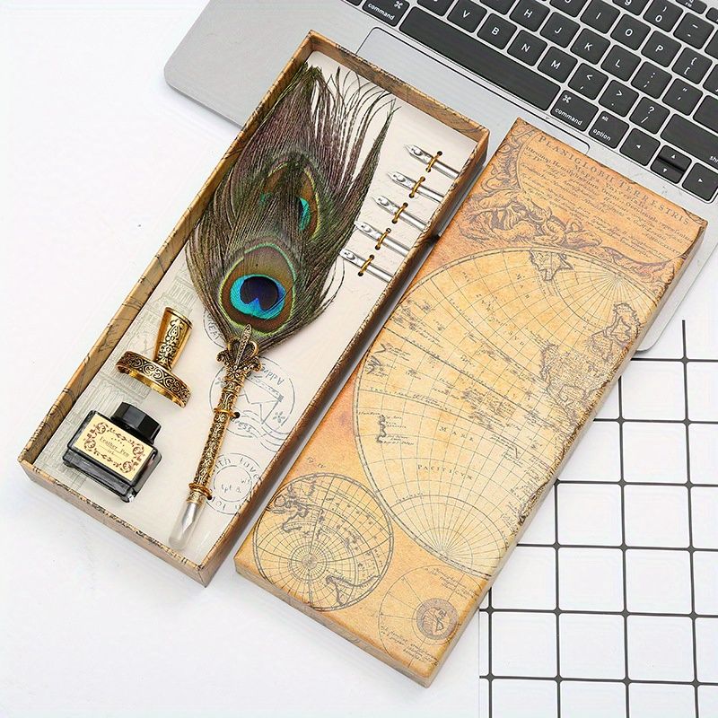 Mother's Day Gift Feather Pen Gift Box Set Dipped In Water Sign Pen European Style Retro Creative Exquisite Gift Box Best Gift For Mom Birthday Gift - Renee Lane Company