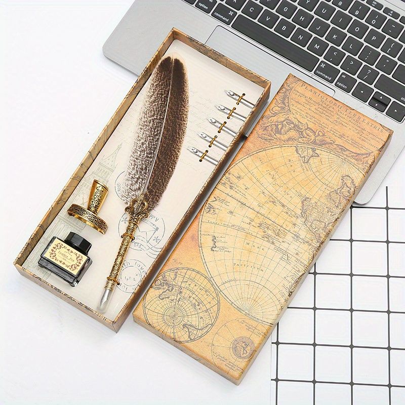 Mother's Day Gift Feather Pen Gift Box Set Dipped In Water Sign Pen European Style Retro Creative Exquisite Gift Box Best Gift For Mom Birthday Gift - Renee Lane Company