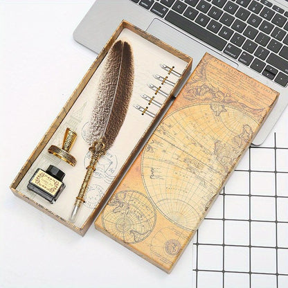 Mother's Day Gift Feather Pen Gift Box Set Dipped In Water Sign Pen European Style Retro Creative Exquisite Gift Box Best Gift For Mom Birthday Gift - Renee Lane Company