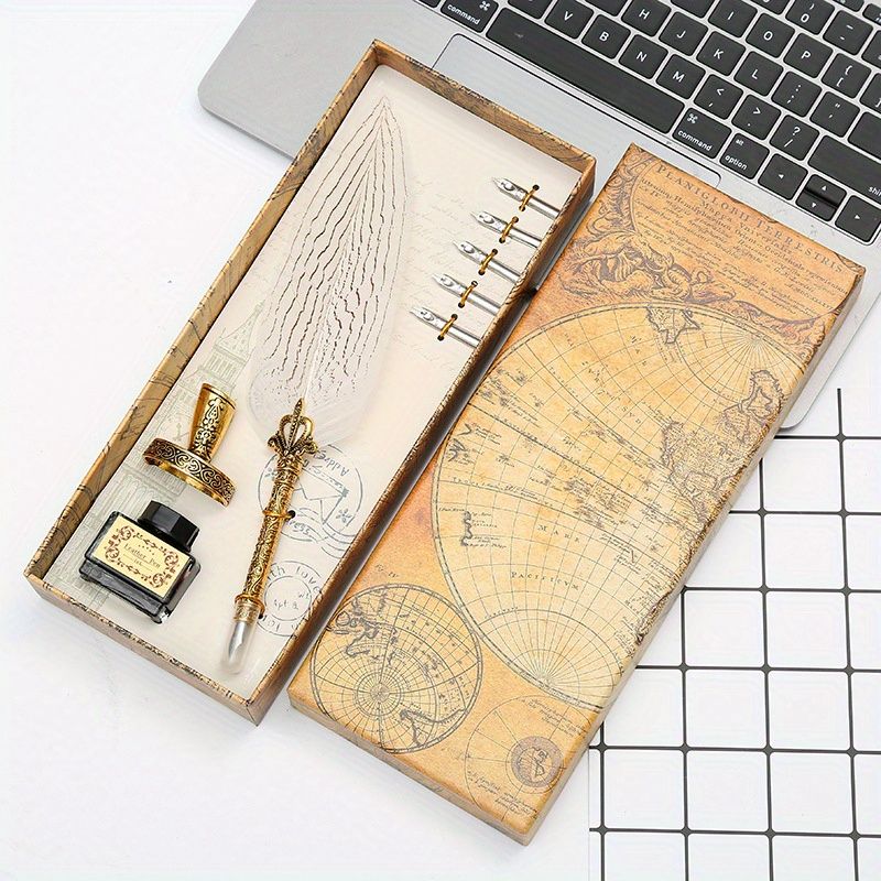 Mother's Day Gift Feather Pen Gift Box Set Dipped In Water Sign Pen European Style Retro Creative Exquisite Gift Box Best Gift For Mom Birthday Gift - Renee Lane Company