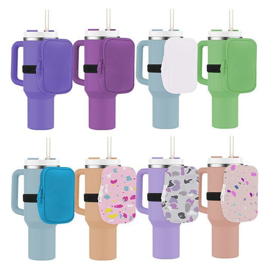 Mug Tumbler with Handle Insulated Tumbler with Lids Straw Stainless Steel Coffee Cups with Adjustable Strap Water Bottle Pouch - Renee Lane Company