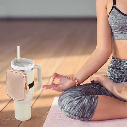Mug Tumbler with Handle Insulated Tumbler with Lids Straw Stainless Steel Coffee Cups with Adjustable Strap Water Bottle Pouch - Renee Lane Company