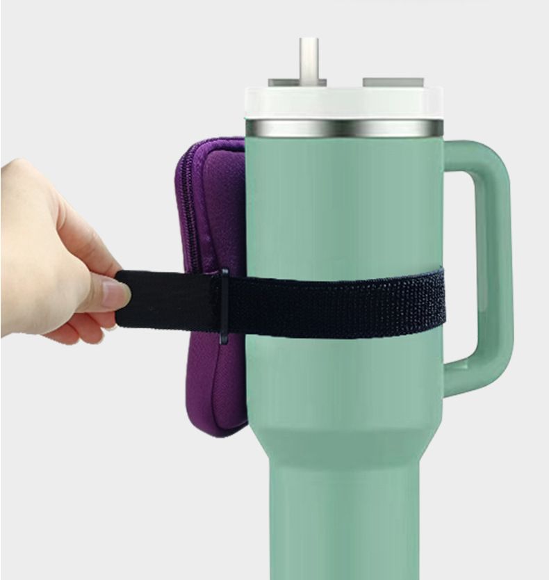 Mug Tumbler with Handle Insulated Tumbler with Lids Straw Stainless Steel Coffee Cups with Adjustable Strap Water Bottle Pouch - Renee Lane Company